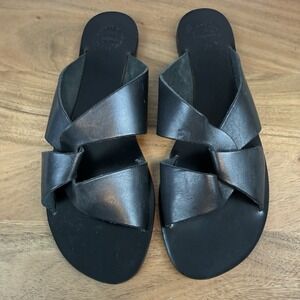 New Womens ATP Atelier Allai Black Leather Slip On Flats Sandals Slides Sz 41 M